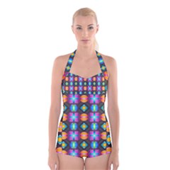 Squares Spheres Backgrounds Texture Boyleg Halter Swimsuit 