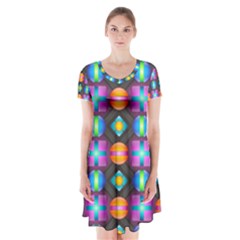 Squares Spheres Backgrounds Texture Short Sleeve V-neck Flare Dress by HermanTelo