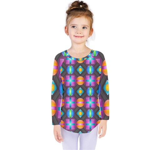 Squares Spheres Backgrounds Texture Kids  Long Sleeve Tee by HermanTelo