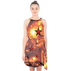 Star Radio Light Effects Magic Halter Collar Waist Tie Chiffon Dress by HermanTelo