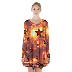 Star Radio Light Effects Magic Long Sleeve Velvet V-neck Dress