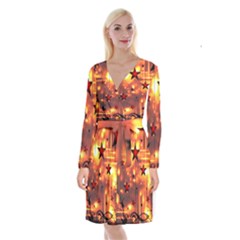 Star Radio Light Effects Magic Long Sleeve Velvet Front Wrap Dress