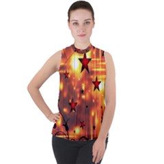 Star Radio Light Effects Magic Mock Neck Chiffon Sleeveless Top by HermanTelo