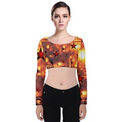 Star Radio Light Effects Magic Velvet Long Sleeve Crop Top by HermanTelo