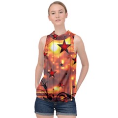 Star Radio Light Effects Magic High Neck Satin Top by HermanTelo