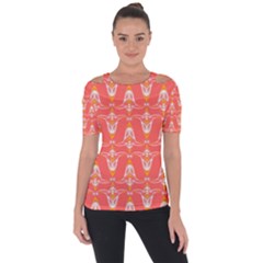 Seamless Pattern Background Red Shoulder Cut Out Short Sleeve Top