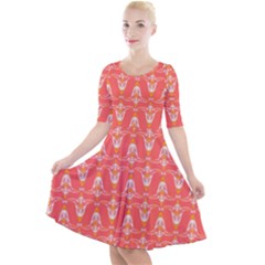 Seamless Pattern Background Red Quarter Sleeve A-line Dress