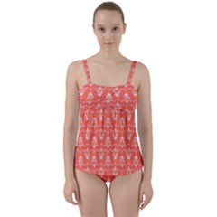 Seamless Pattern Background Red Twist Front Tankini Set by HermanTelo