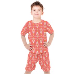 Seamless Pattern Background Red Kids  Tee And Shorts Set