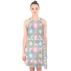 Seamless Pattern Pastels Background Halter Collar Waist Tie Chiffon Dress