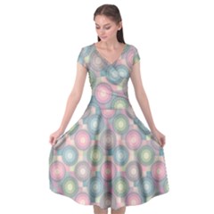 Seamless Pattern Pastels Background Cap Sleeve Wrap Front Dress