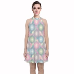 Seamless Pattern Pastels Background Velvet Halter Neckline Dress 