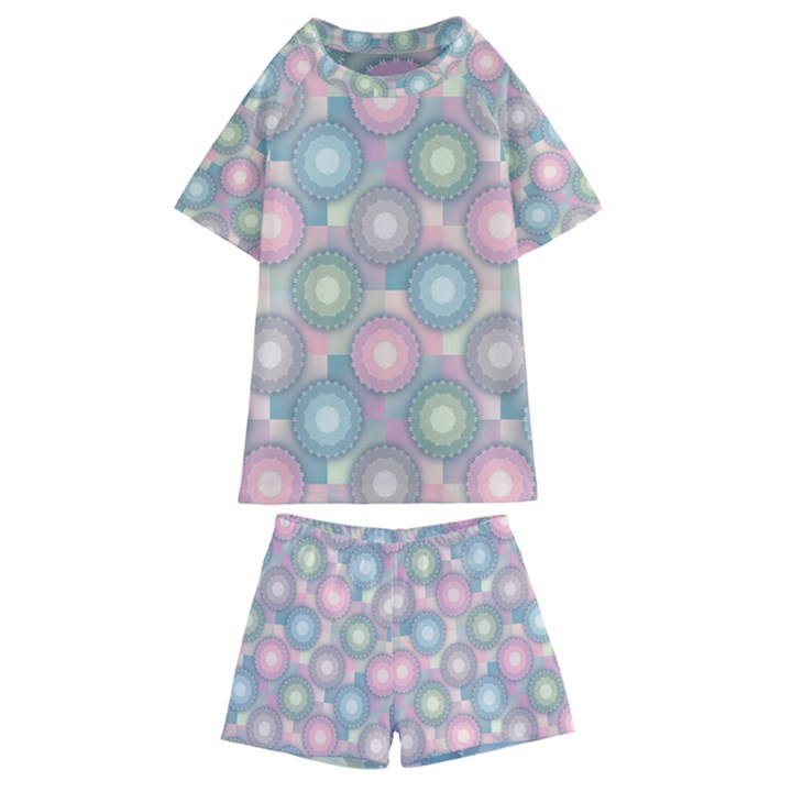 Seamless Pattern Pastels Background Kids  Swim Tee and Shorts Set