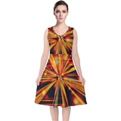 Zoom Effect Explosion Fire Sparks V-neck Midi Sleeveless Dress  by HermanTelo