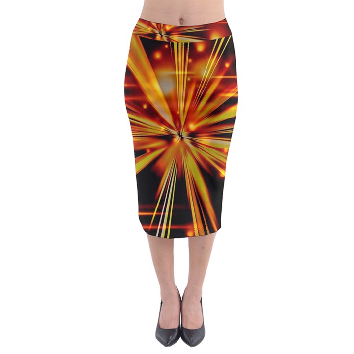 Zoom Effect Explosion Fire Sparks Midi Pencil Skirt