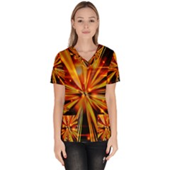 Zoom Effect Explosion Fire Sparks Women s V-neck Scrub Top