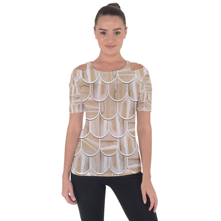 Texture Background Brown Beige Shoulder Cut Out Short Sleeve Top