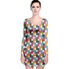 Abstract Geometric Long Sleeve Bodycon Dress