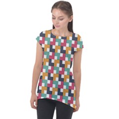 Abstract Geometric Cap Sleeve High Low Top