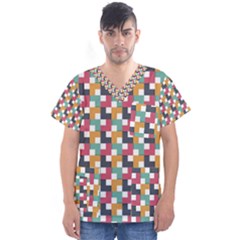 Abstract Geometric Men s V-neck Scrub Top