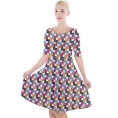 Abstract Geometric Quarter Sleeve A-line Dress