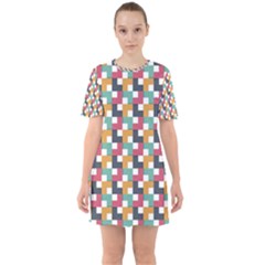 Abstract Geometric Sixties Short Sleeve Mini Dress