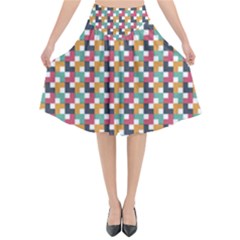 Abstract Geometric Flared Midi Skirt