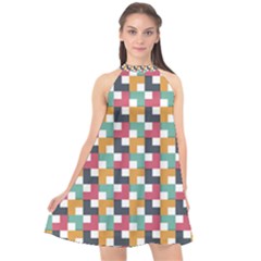 Abstract Geometric Halter Neckline Chiffon Dress 