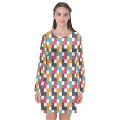 Abstract Geometric Long Sleeve Chiffon Shift Dress  by HermanTelo