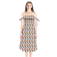 Abstract Geometric Shoulder Tie Bardot Midi Dress