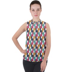 Abstract Geometric Mock Neck Chiffon Sleeveless Top by HermanTelo