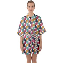 Abstract Geometric Quarter Sleeve Kimono Robe