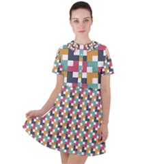 Abstract Geometric Short Sleeve Shoulder Cut Out Dress 