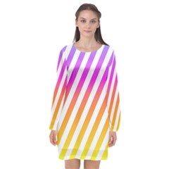 Abstract Lines Mockup Oblique Long Sleeve Chiffon Shift Dress 