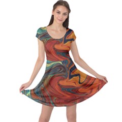 Abstract Art Pattern Cap Sleeve Dress