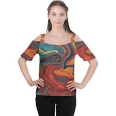 Abstract Art Pattern Cutout Shoulder Tee