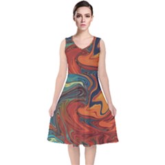 Abstract Art Pattern V-neck Midi Sleeveless Dress  by HermanTelo