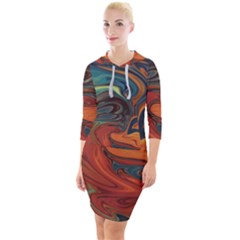 Abstract Art Pattern Quarter Sleeve Hood Bodycon Dress