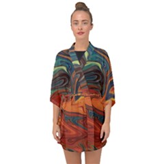 Abstract Art Pattern Half Sleeve Chiffon Kimono