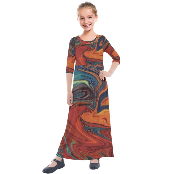 Abstract Art Pattern Kids  Quarter Sleeve Maxi Dress