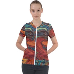 Abstract Art Pattern Short Sleeve Zip Up Jacket