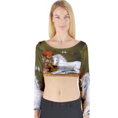 Cute Fairy With Unicorn Foal Long Sleeve Crop Top by FantasyWorld7