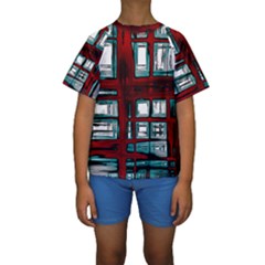 Abstract Color Background Form Kids  Short Sleeve Swimwear