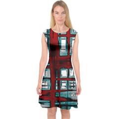 Abstract Color Background Form Capsleeve Midi Dress