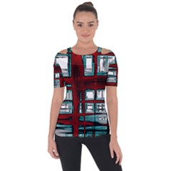 Abstract Color Background Form Shoulder Cut Out Short Sleeve Top