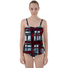 Abstract Color Background Form Twist Front Tankini Set