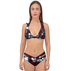 Abstract Color Background Form Double Strap Halter Bikini Set