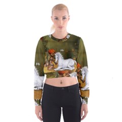 Cute Fairy With Unicorn Foal Cropped Sweatshirt by FantasyWorld7