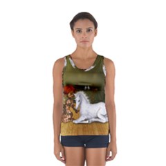 Cute Fairy With Unicorn Foal Sport Tank Top  by FantasyWorld7