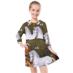 Cute Fairy With Unicorn Foal Kids  Quarter Sleeve Shirt Dress by FantasyWorld7